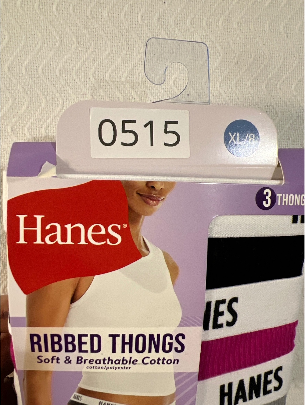 Hanes Women's Ribbed Thongs 3-Pack Soft & Breathable Cotton XL/8 - Picture 3 of 3